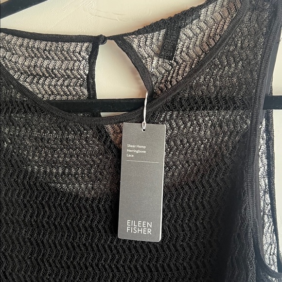 EILEEN FISHER Black Lace Hem Dress crew neck dress new with tags with slip dress - Picture 5 of 10